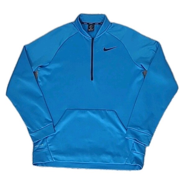 Nike Dri-Fit 1/2 Zip Sweatshirt Mens M Blue Fleece Pocket Blade Collar Pullover - Picture 2 of 15